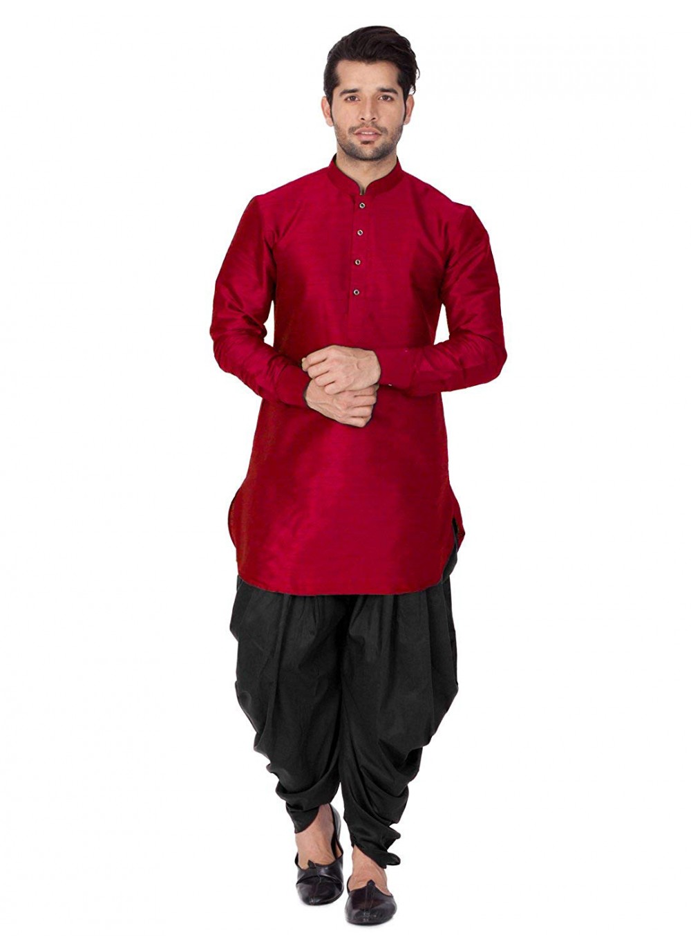 Plain Art Dupion Silk Maroon Kurta Pyjama - M1138