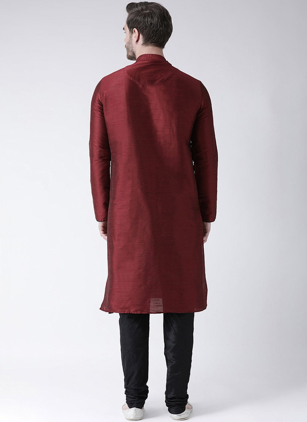 Plain Art Dupion Silk Maroon Kurta Pyjama - M1440