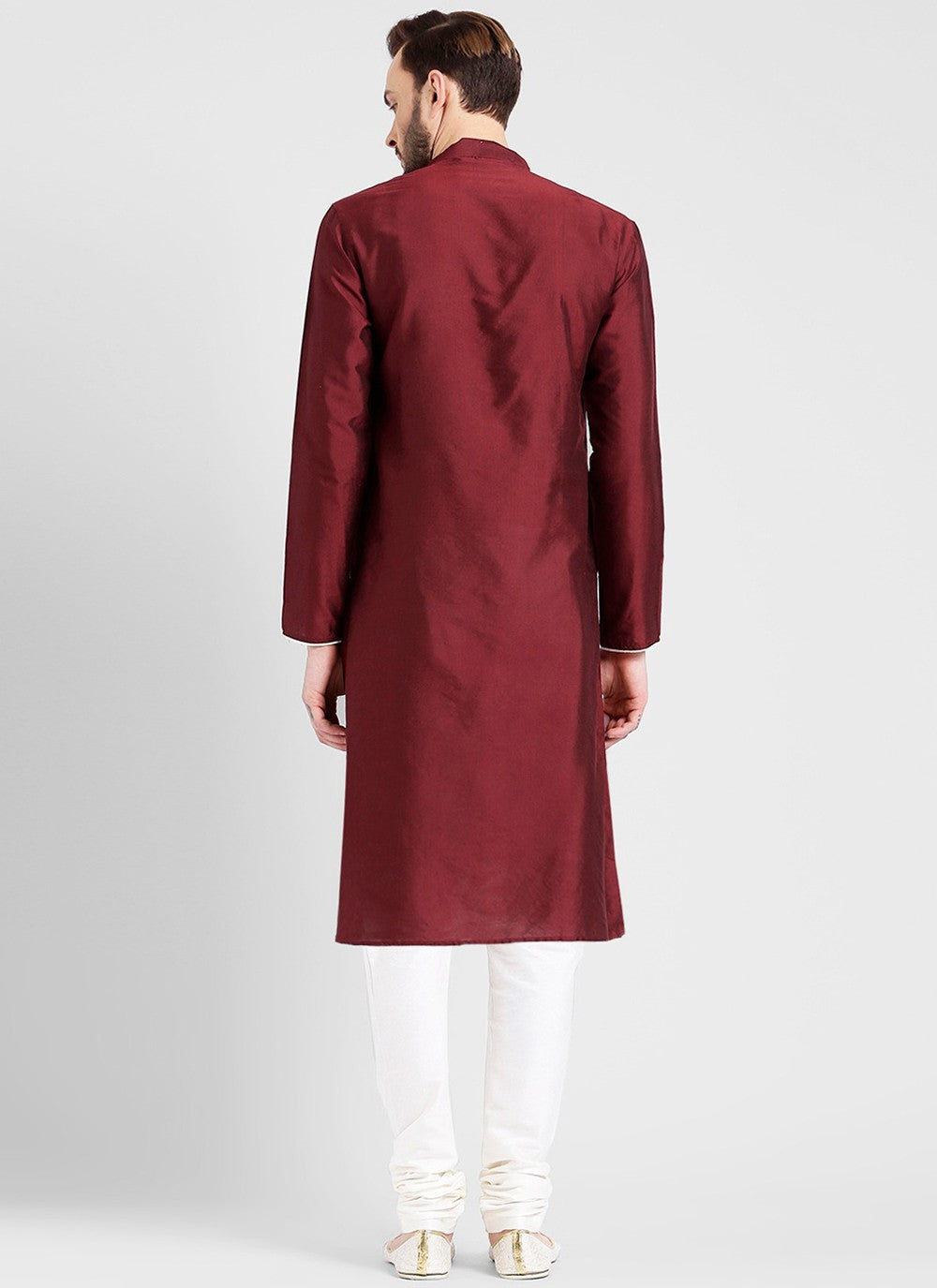 Plain Blended Cotton Maroon Kurta Pyjama - M2447