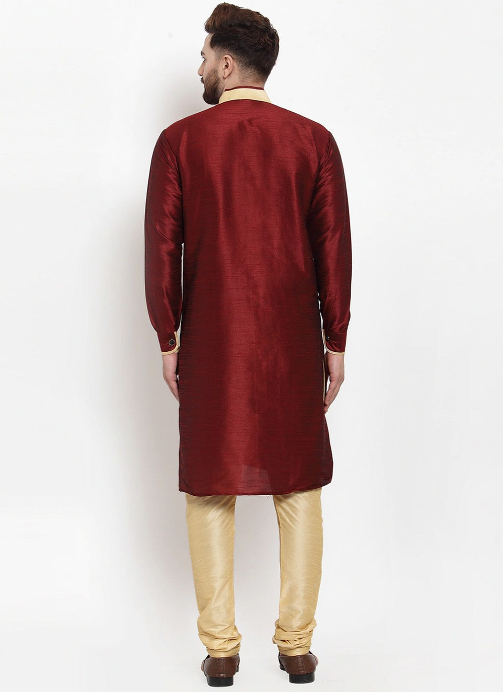 Plain Banarasi Silk Maroon Kurta Pyjama - M2458