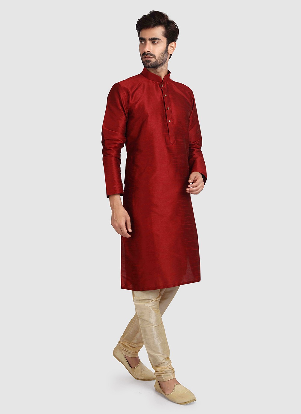 Plain Art Silk Maroon Kurta Pyjama - M3420