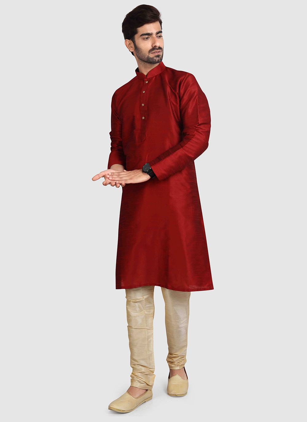 Plain Art Silk Maroon Kurta Pyjama - M3420