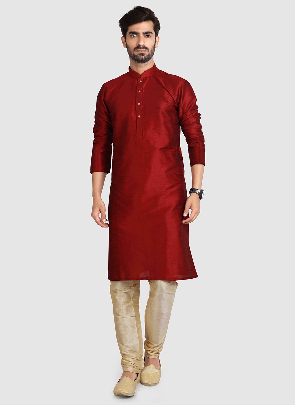 Plain Art Silk Maroon Kurta Pyjama - M3420