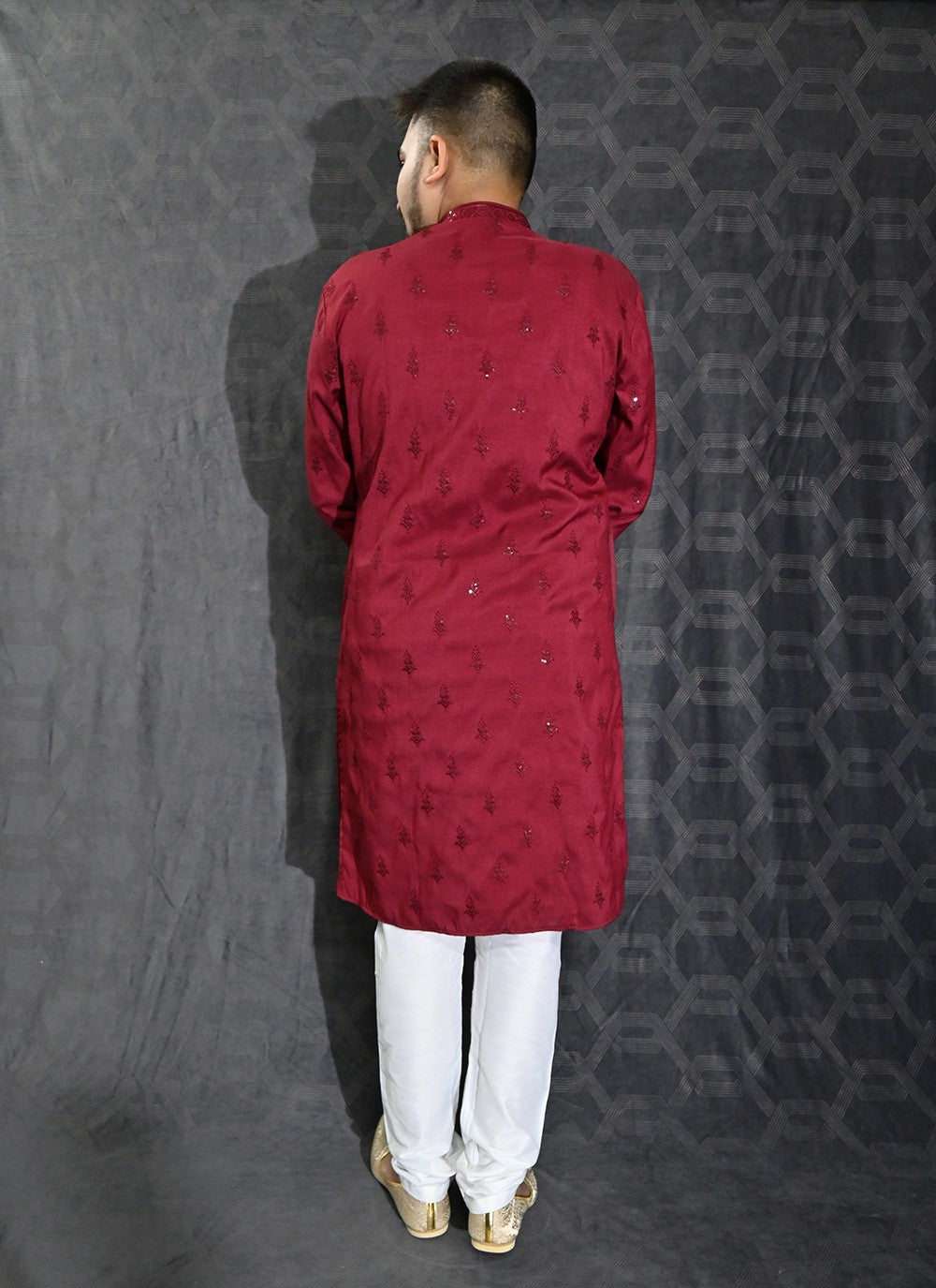 Embroidered Silk Maroon Kurta Pyjama - M6199