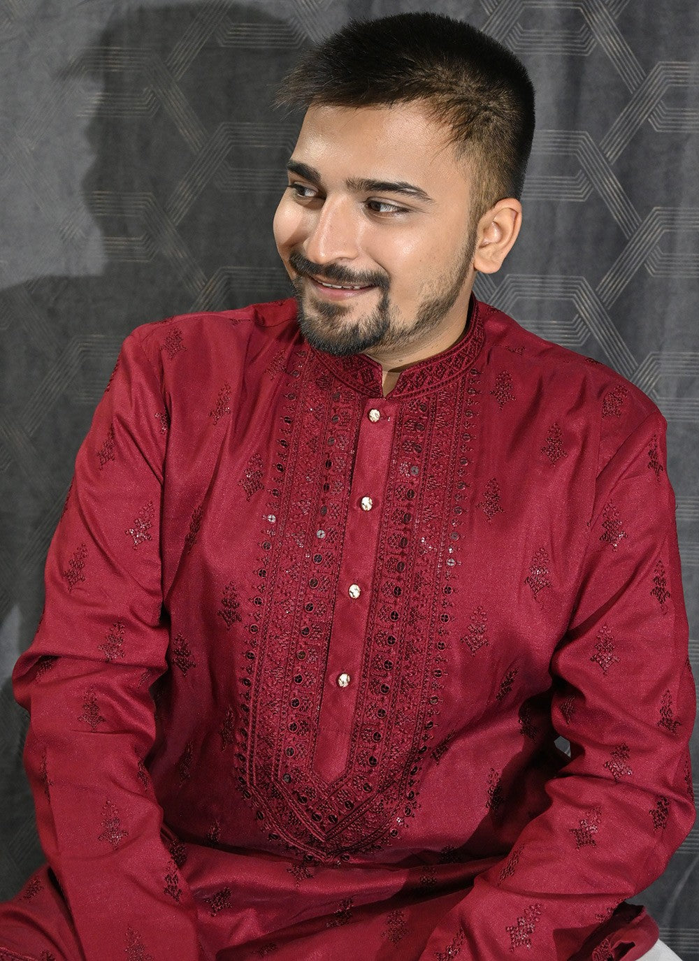 Embroidered Silk Maroon Kurta Pyjama - M6199