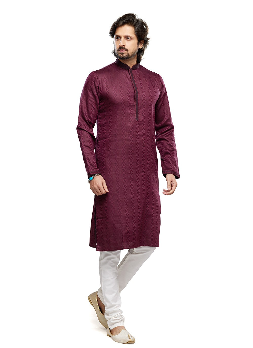 Digital Print Art Silk Maroon Kurta Pyjama - M6744