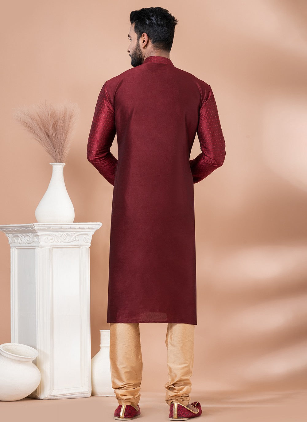 Fancy Work Jacquard, Viscose Maroon Kurta Pyjama - M6962