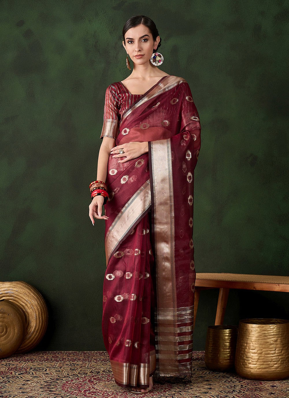 Classic Jacquard Work Khadi, Organza Saree - S10470