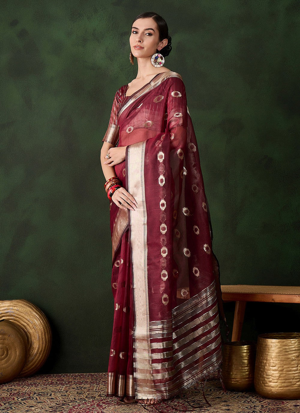 Classic Jacquard Work Khadi, Organza Saree - S10470