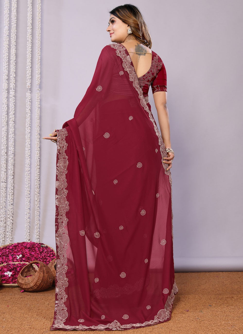 Classic Embroidered Tussar Silk Pink Saree - S10707