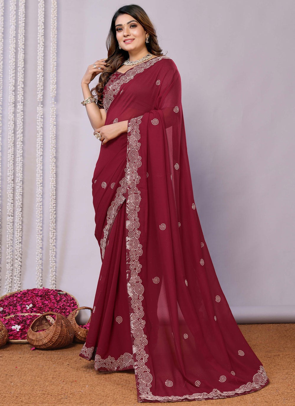 Classic Embroidered Tussar Silk Pink Saree - S10707