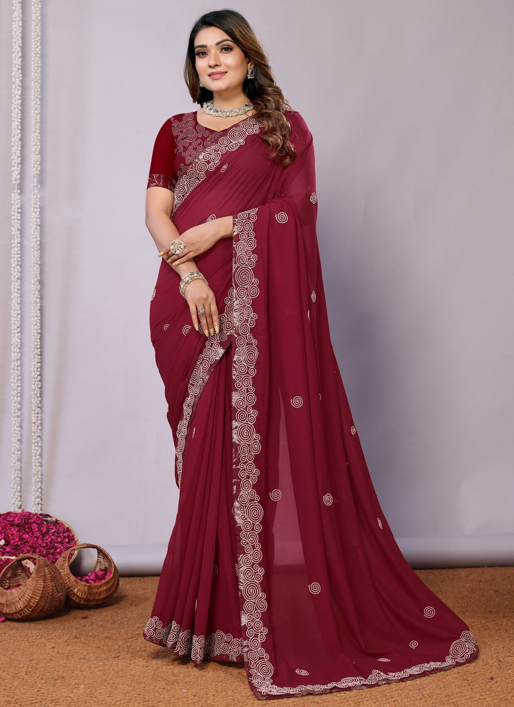 Classic Embroidered Tussar Silk Pink Saree - S10707