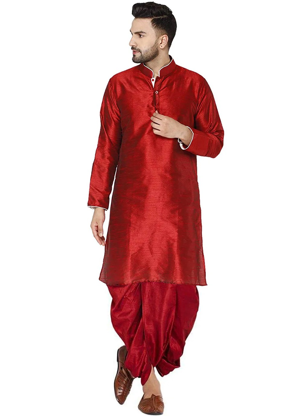 Plain Dupion Silk Maroon Dhoti Kurta - M2797