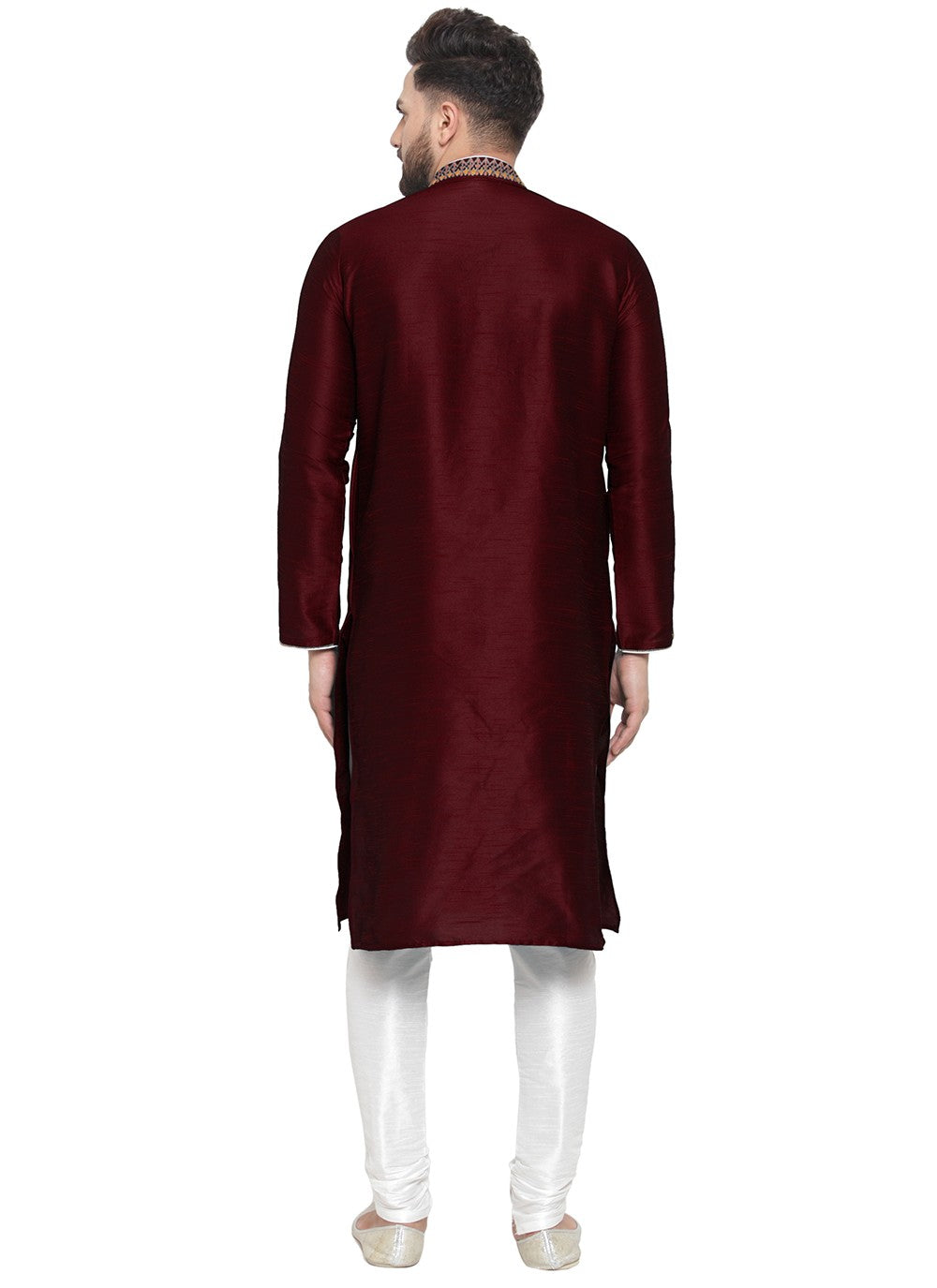 Embroidered Dupion Silk Maroon Kurta Pyjama - M7343