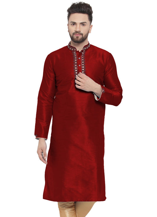 Embroidered Dupion Silk Maroon Kurta - M7327