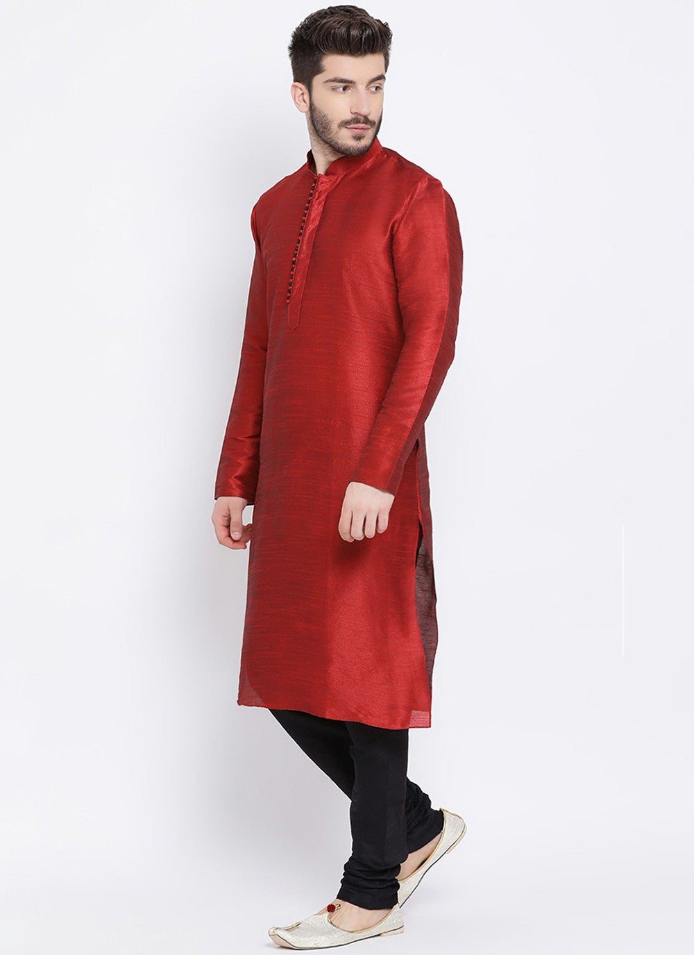 Plain Dupion Silk Maroon Kurta Pyjama - M2010