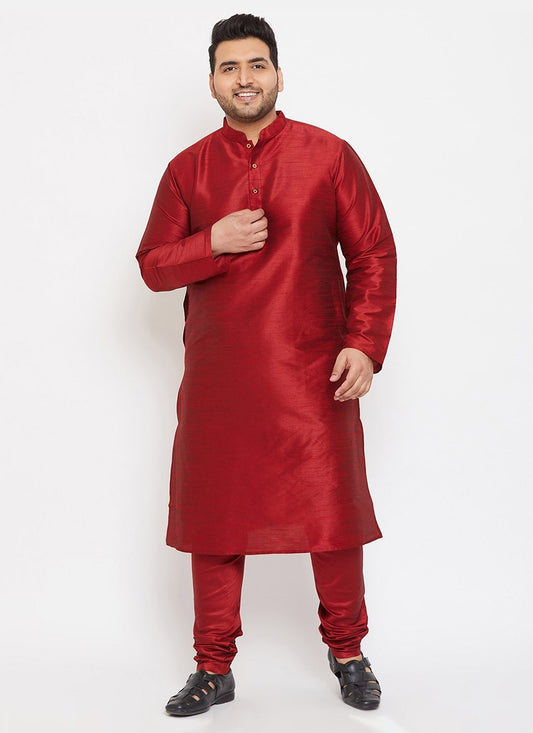 Plain Dupion Silk Maroon Kurta Pyjama - M2627