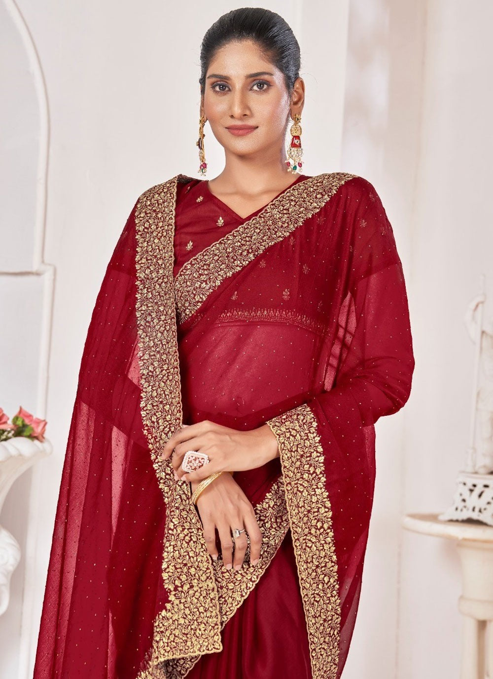 Classic Border Work Chiffon Saree - S8261