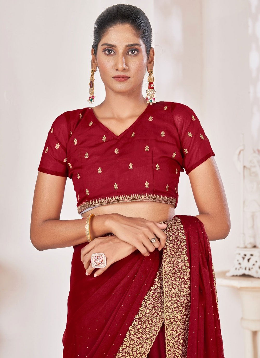 Classic Border Work Chiffon Saree - S8261