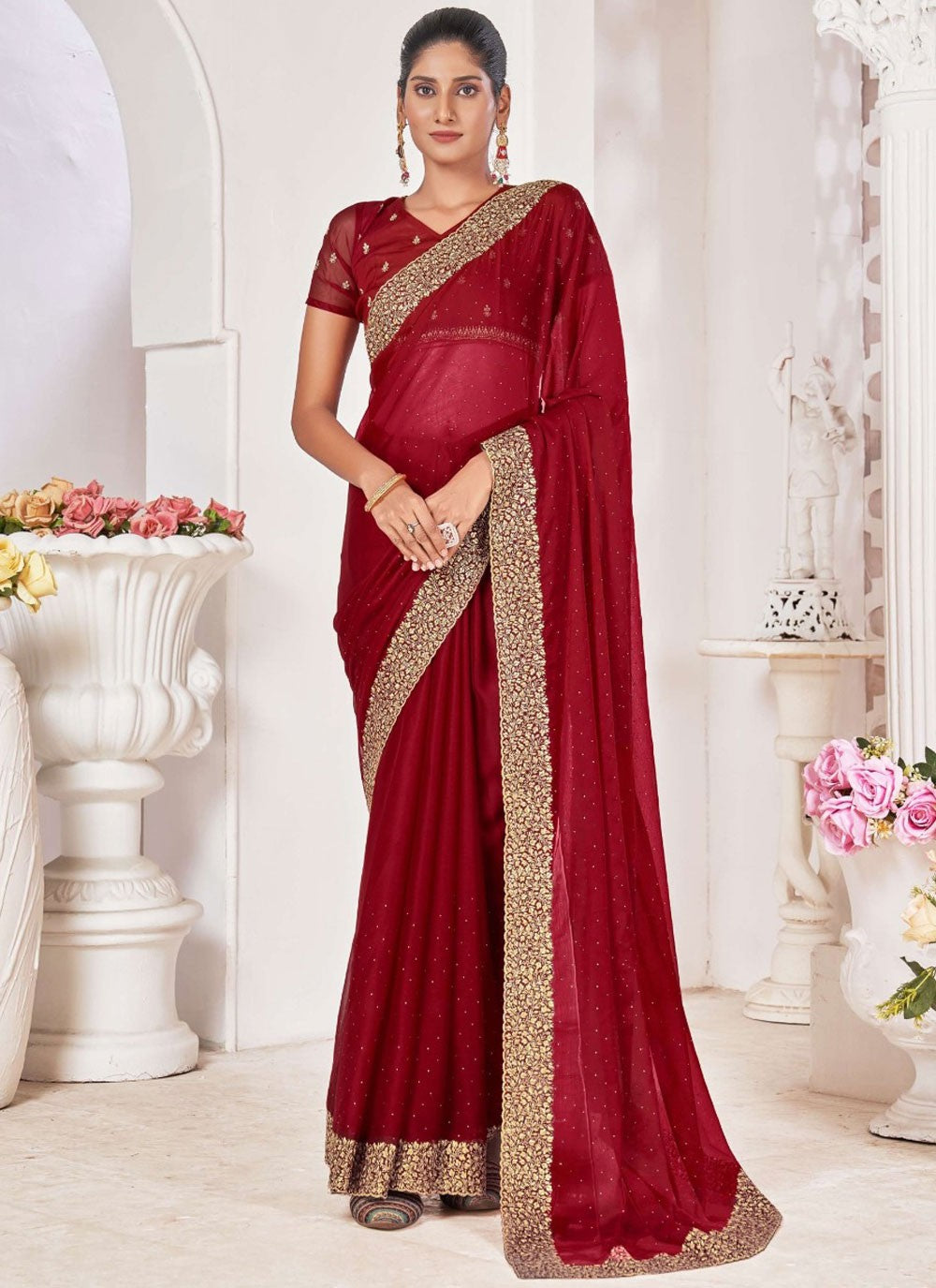 Classic Border Work Chiffon Saree - S8261