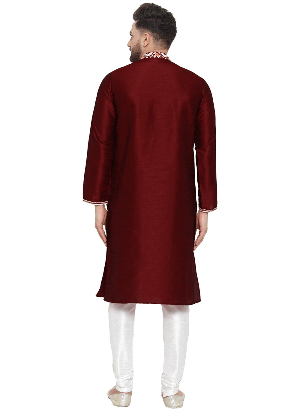 Embroidered Dupion Silk Maroon Kurta Pyjama - M7339