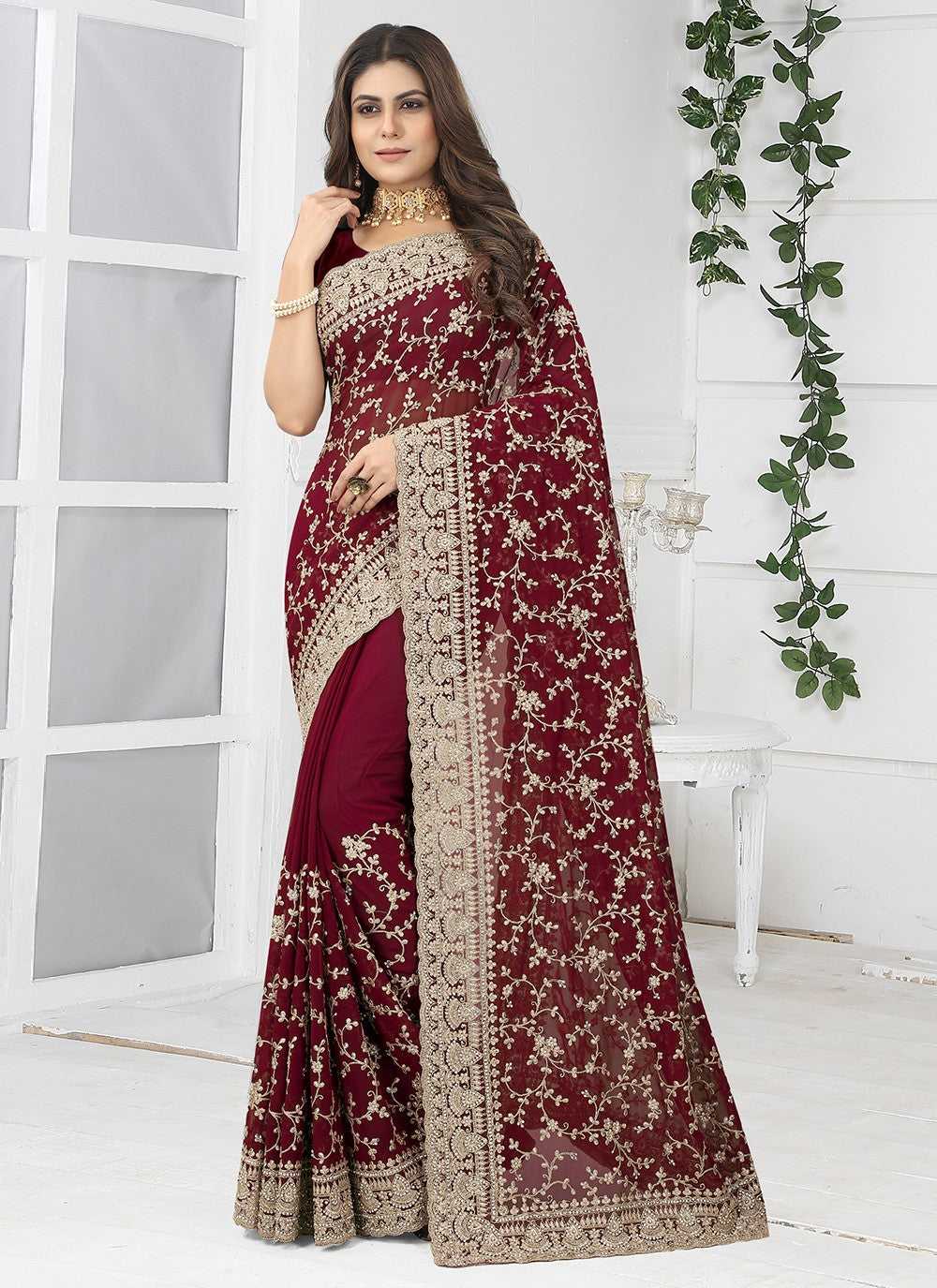 Classic Embroidered Georgette Saree - S2787