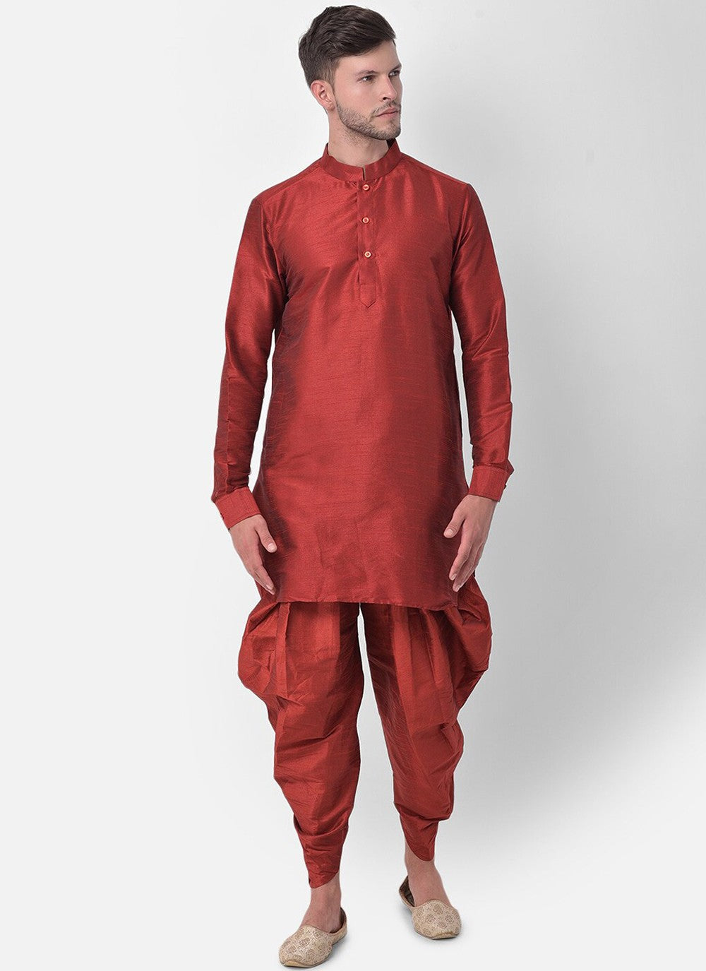 Fancy Work Dupion Silk Maroon Dhoti Kurta - M5224