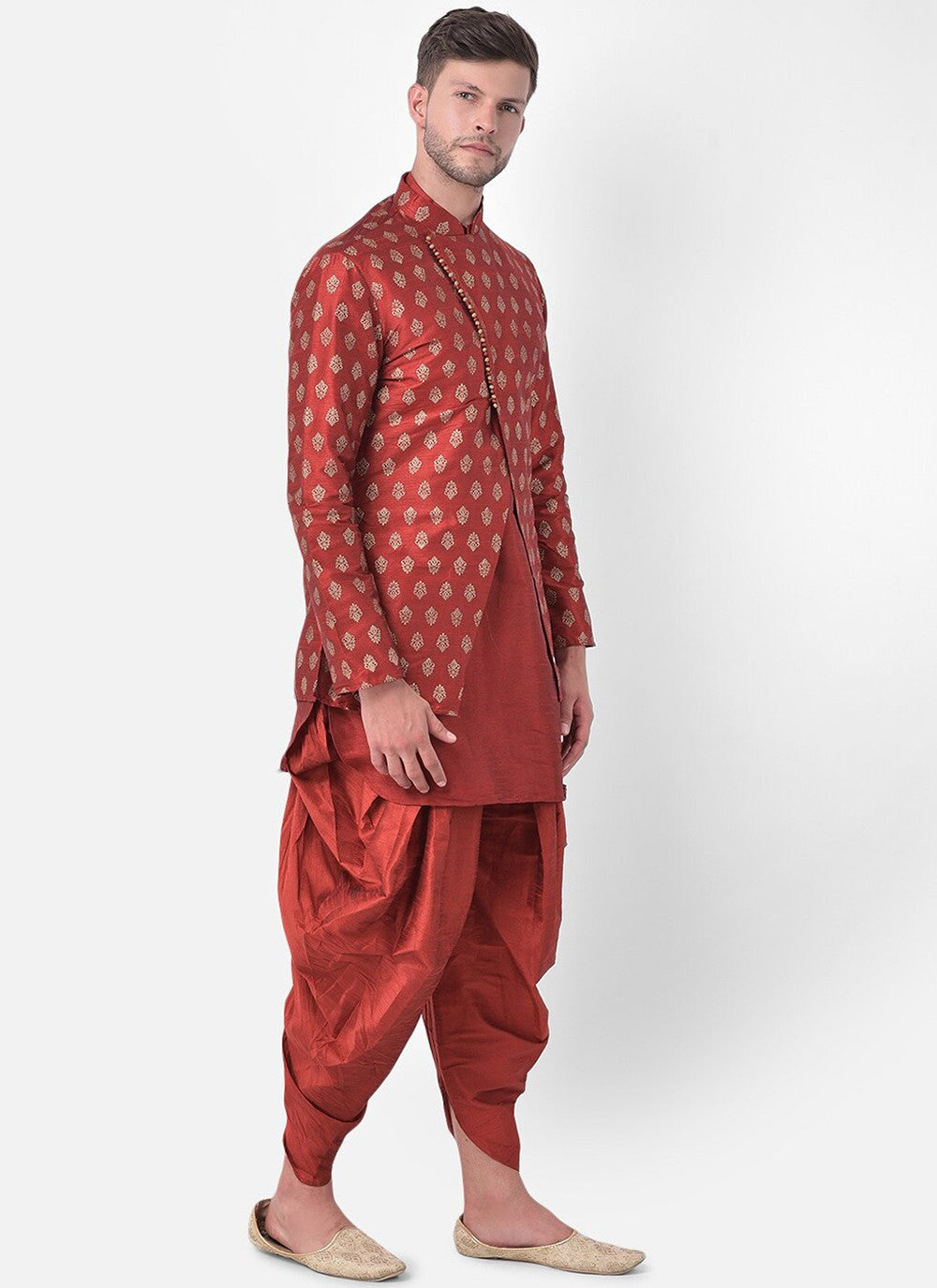 Fancy Work Dupion Silk Maroon Dhoti Kurta - M5224