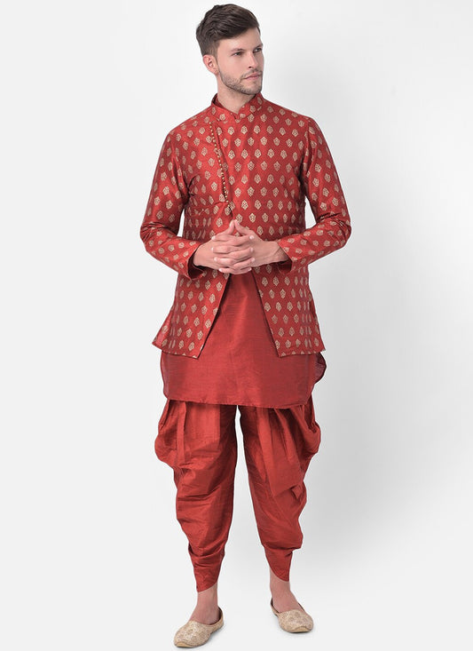 Fancy Work Dupion Silk Maroon Dhoti Kurta - M5224