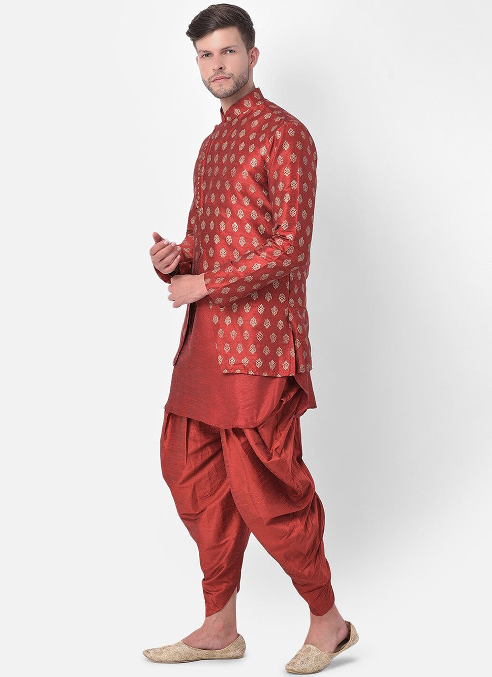 Fancy Work Dupion Silk Maroon Dhoti Kurta - M5224