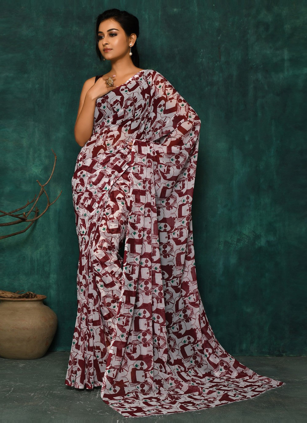 Classic Digital Print Faux Georgette Saree - S2342