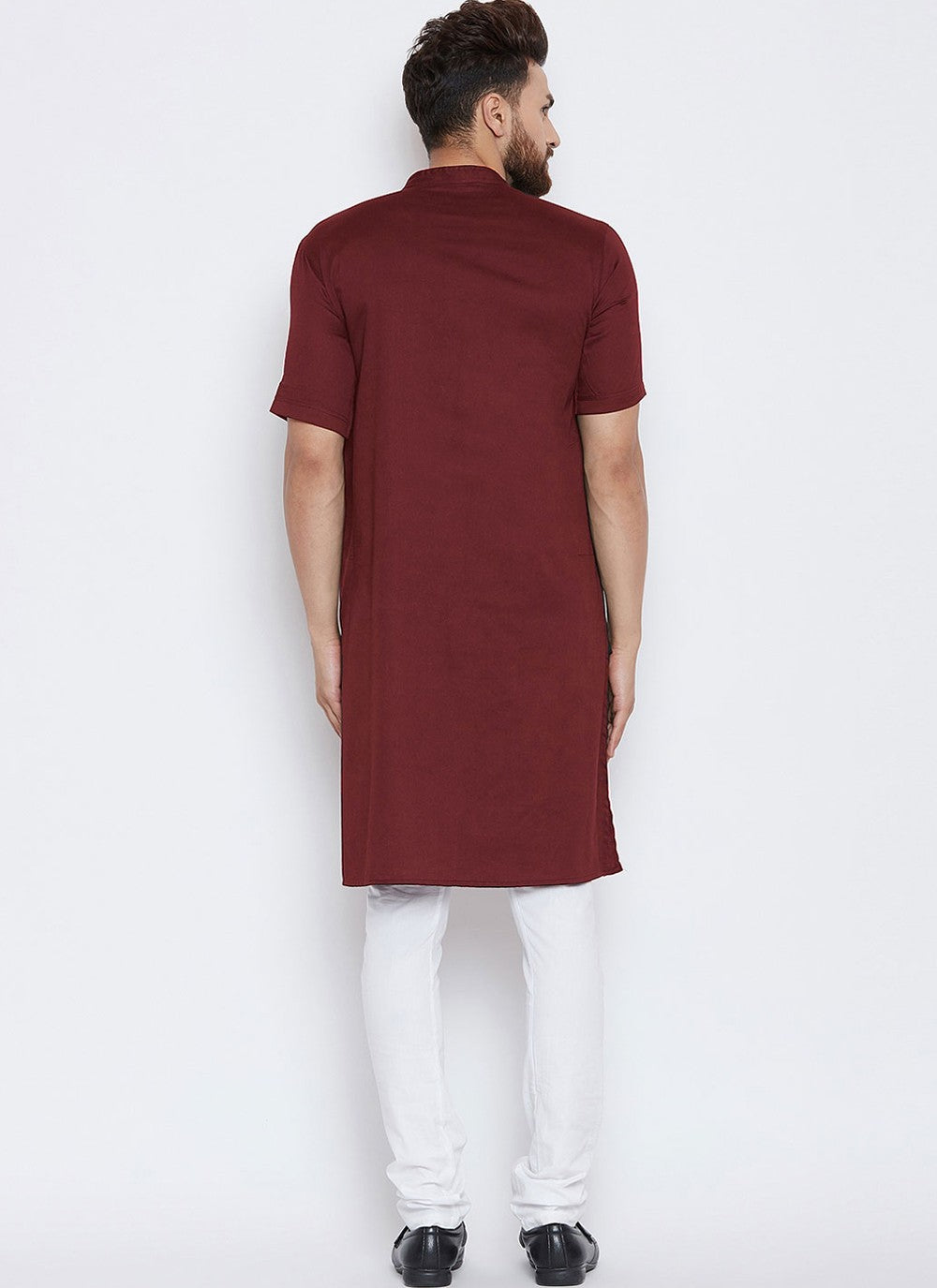 Plain Blended Cotton Maroon Kurta Pyjama - M4488