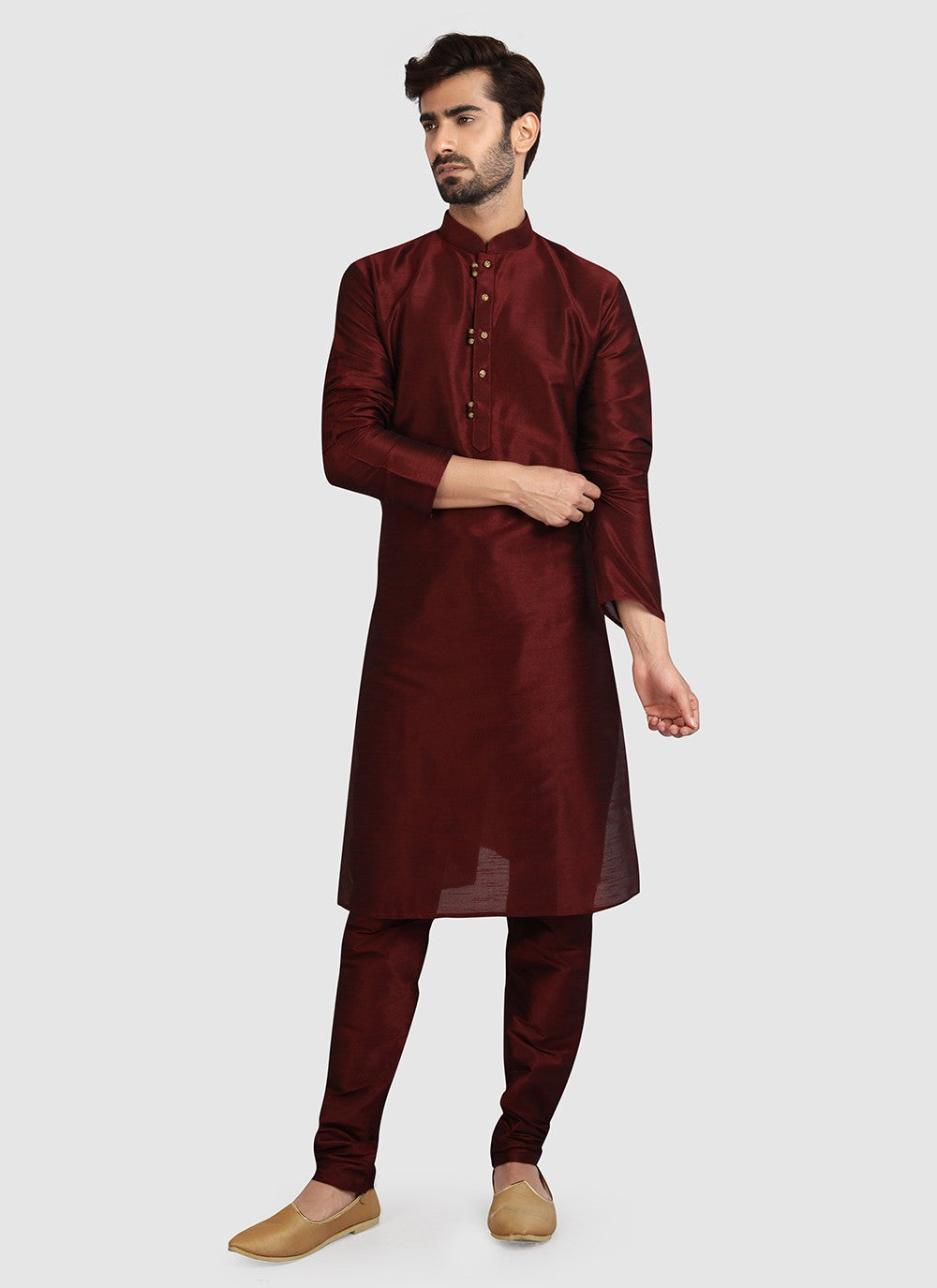 Plain Art Silk Maroon Kurta Pyjama - M3409