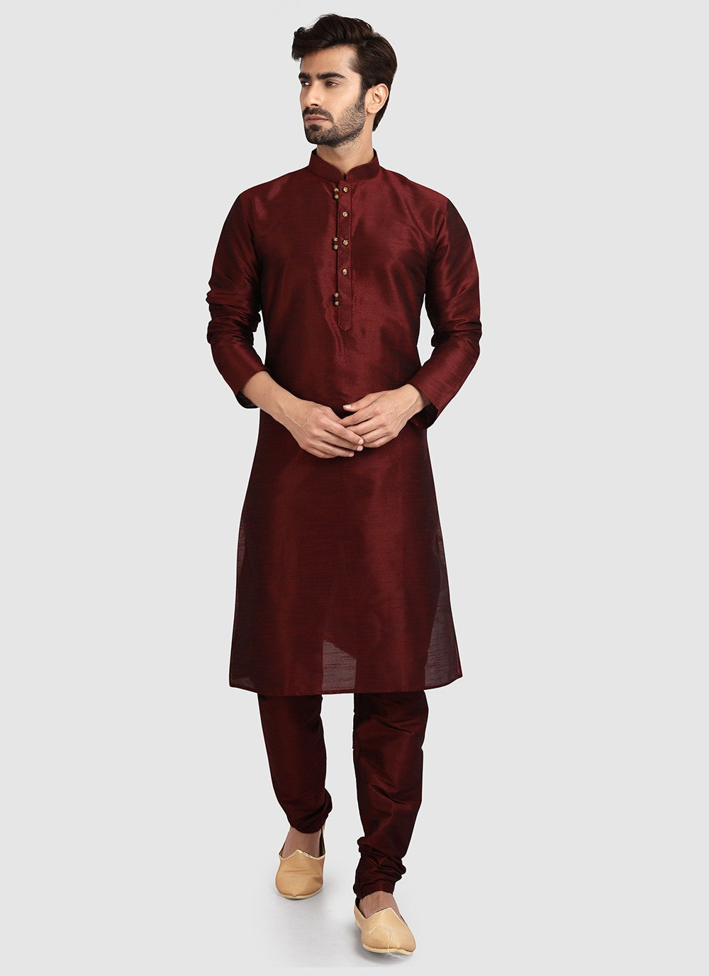 Plain Art Silk Maroon Kurta Pyjama - M3409