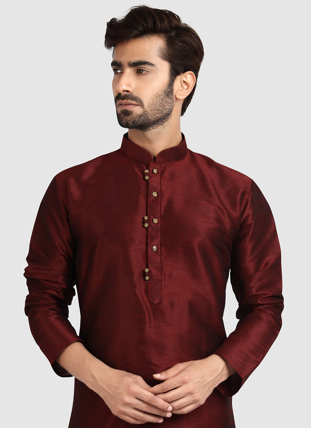 Plain Art Silk Maroon Kurta Pyjama - M3409