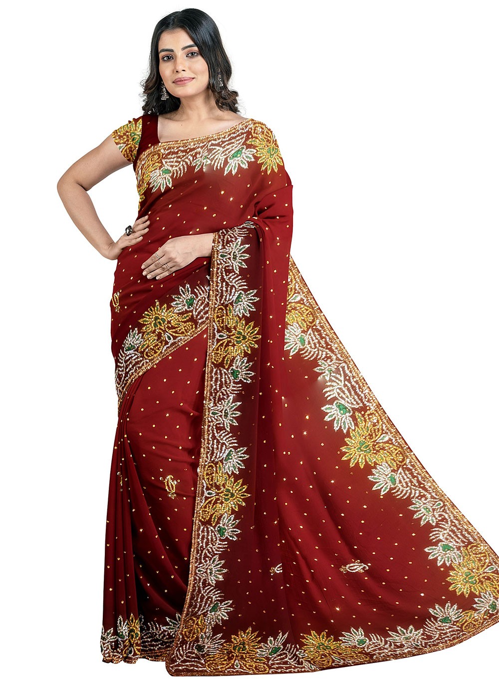 Classic Hand Embroidery Kanjivaram Silk Saree - S0803