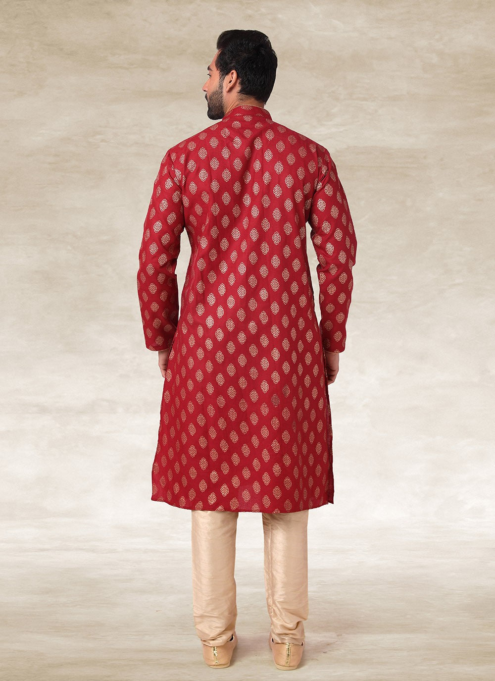 Printed Handloom Cotton Maroon Kurta Pyjama - M2692