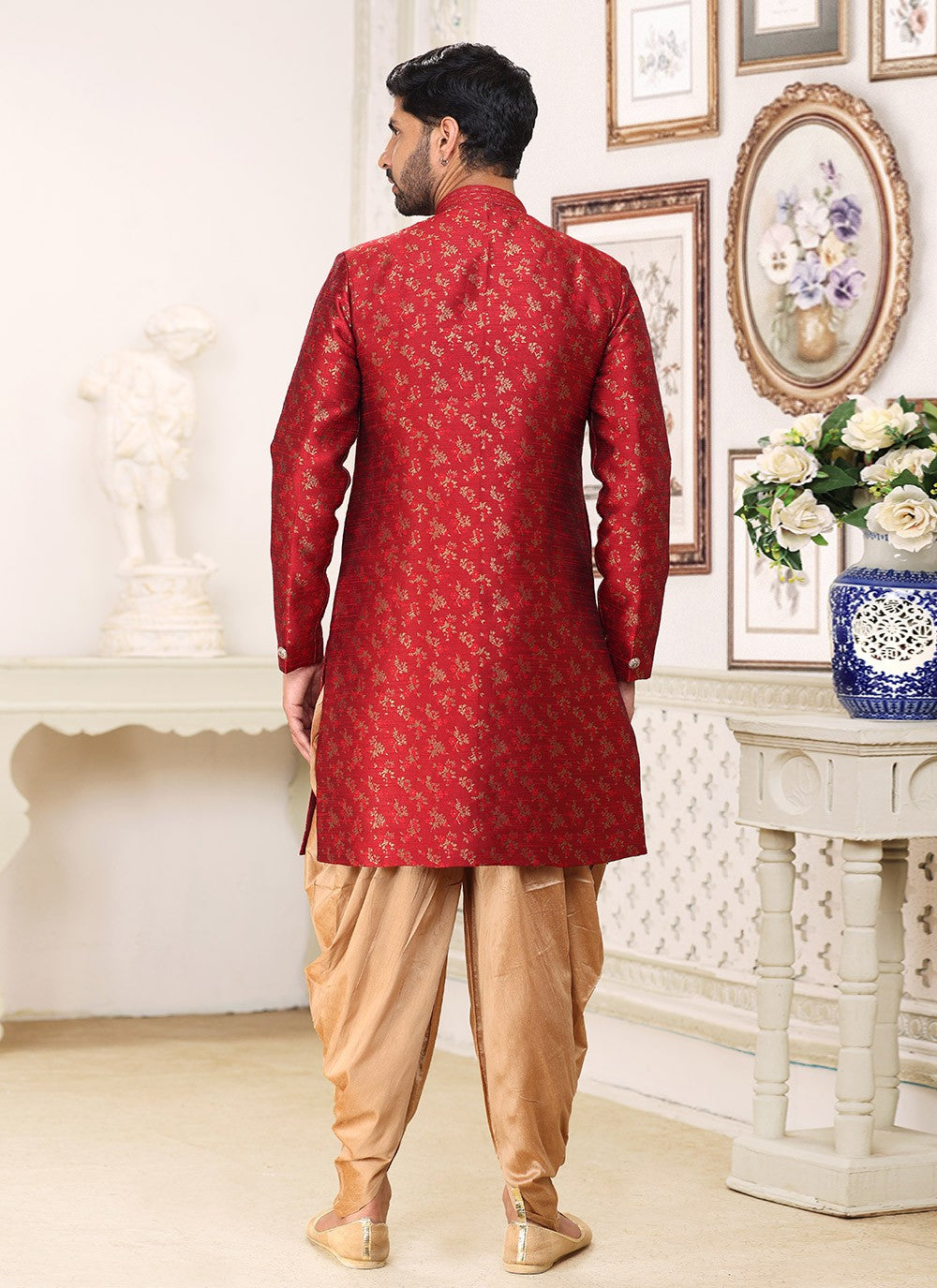 Jacquard Work Banarasi Jacquard Maroon Indo Western - M5287