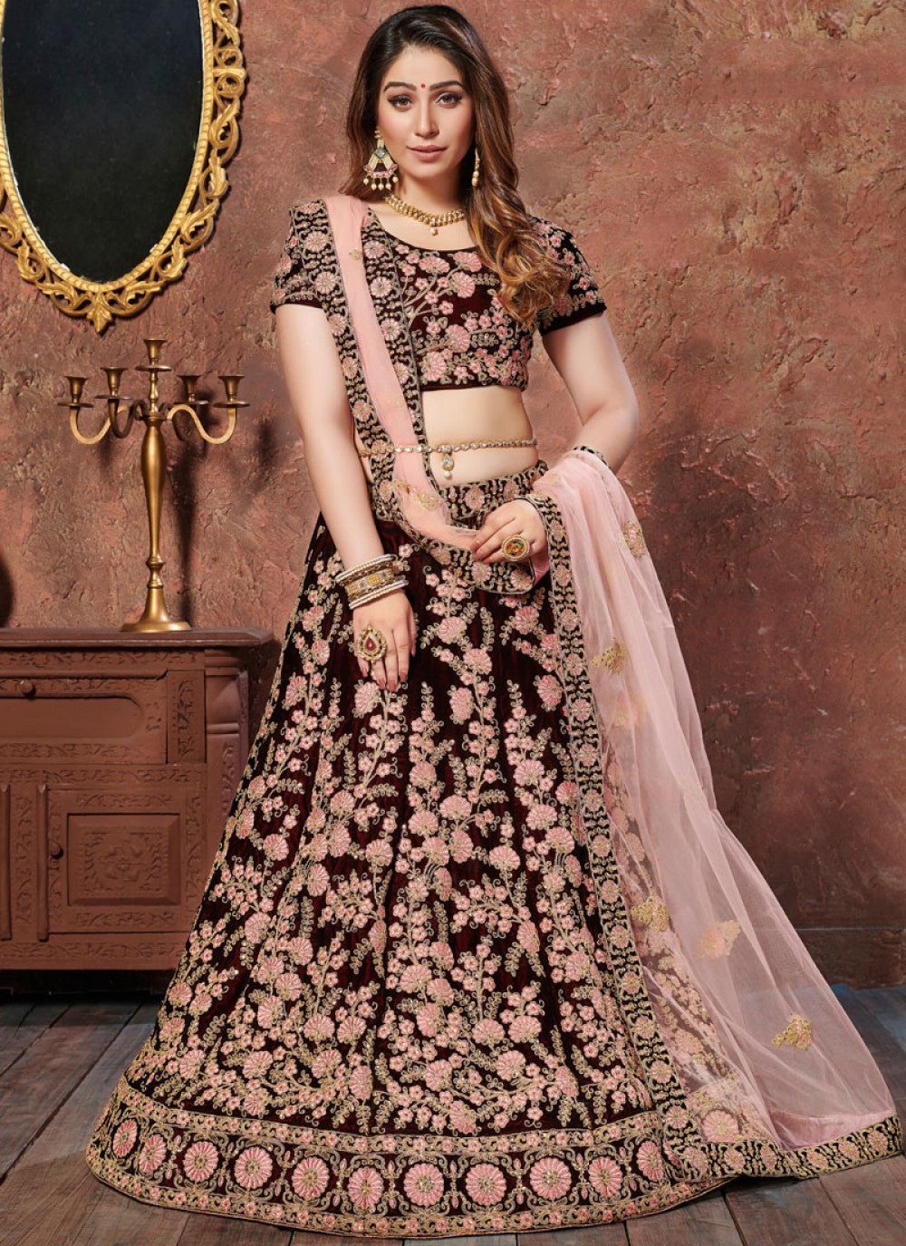 Embroidered Art Silk A - Line Lehenga - L0043