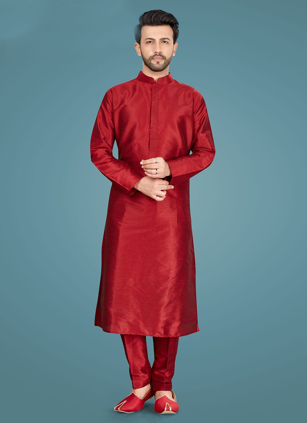 Plain Art Silk Maroon Kurta Pyjama - M2034