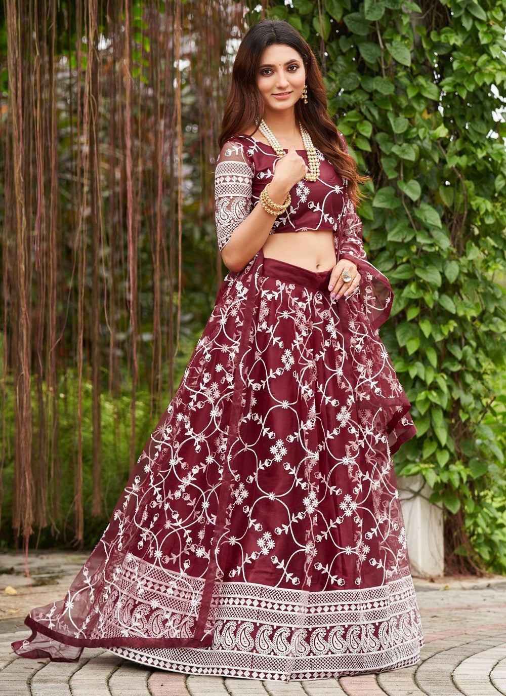 Embroidered Net A - Line Lehenga - L1197