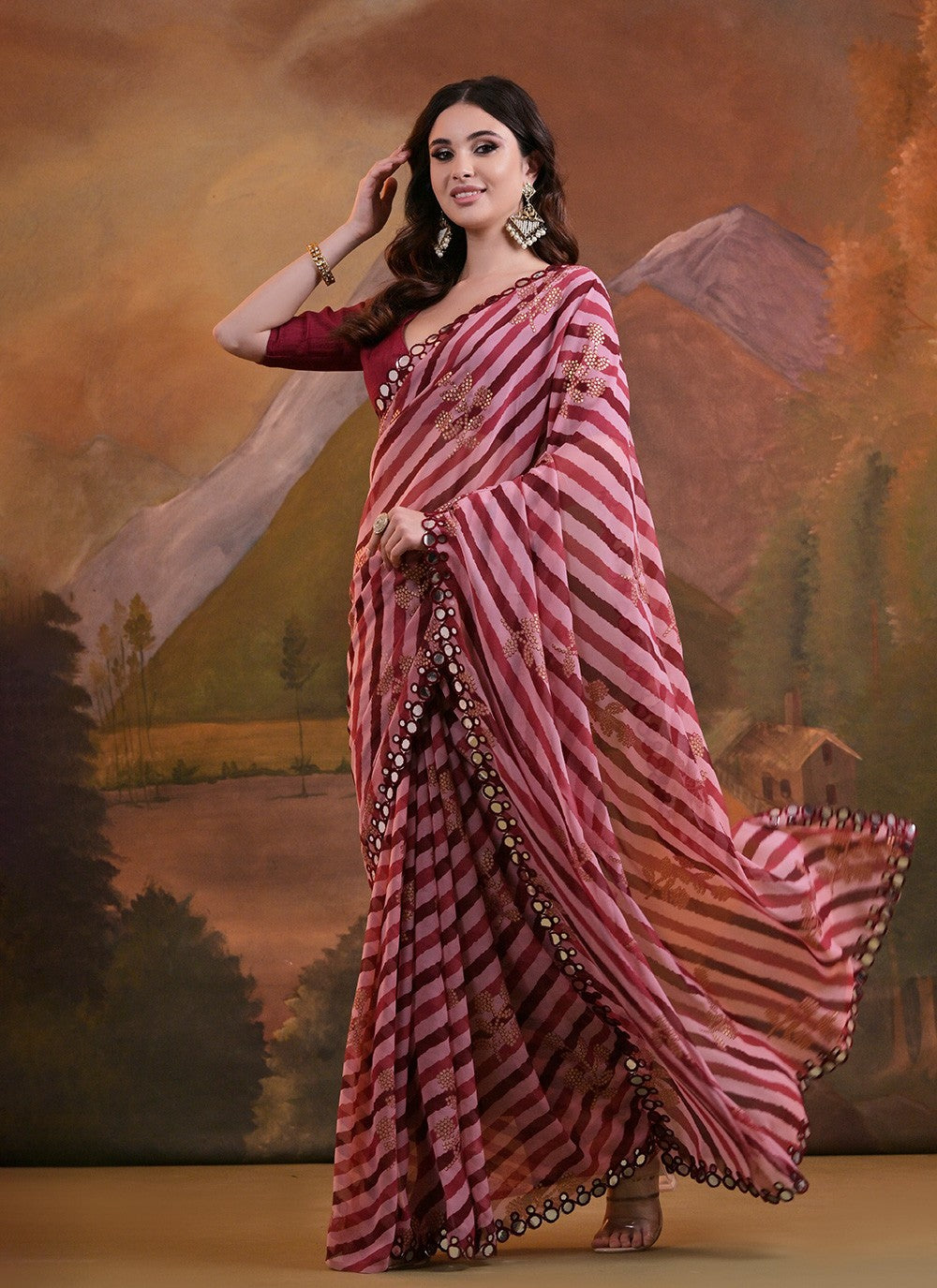 Classic Foliage Prints Georgette Saree - S6564