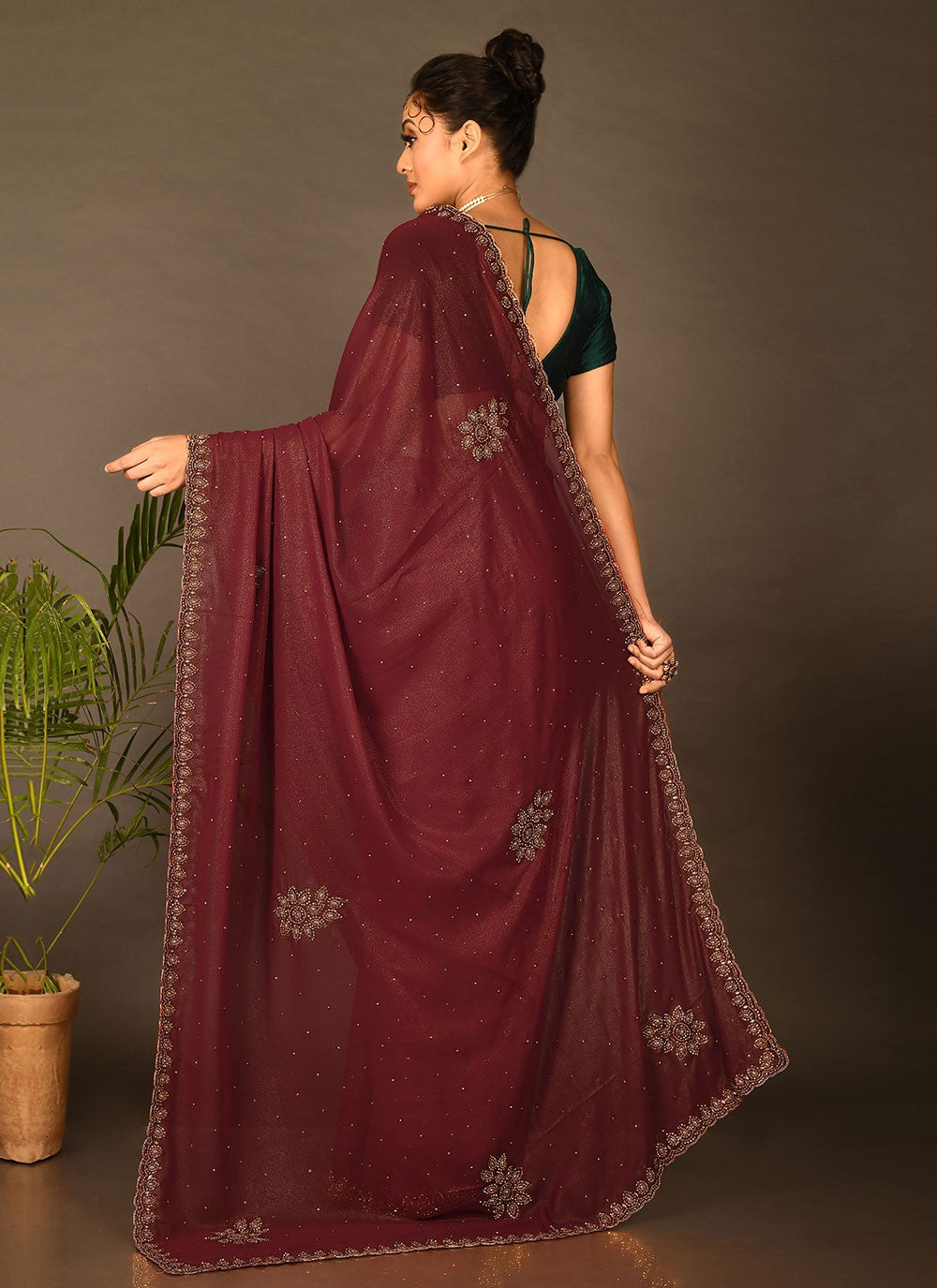 Trendy Embroidered Kanchipuram Silk Saree - S1707