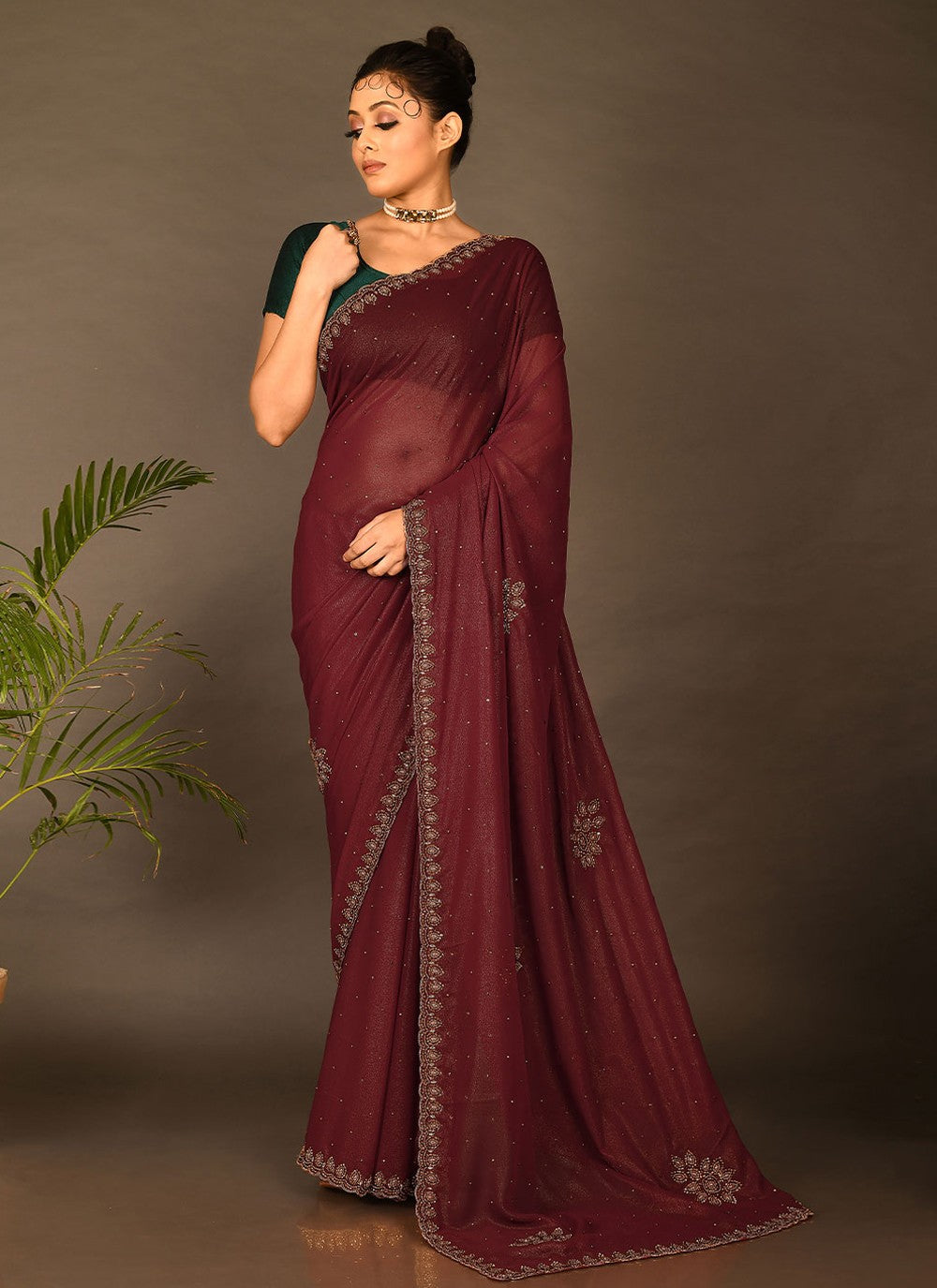 Trendy Embroidered Kanchipuram Silk Saree - S1707