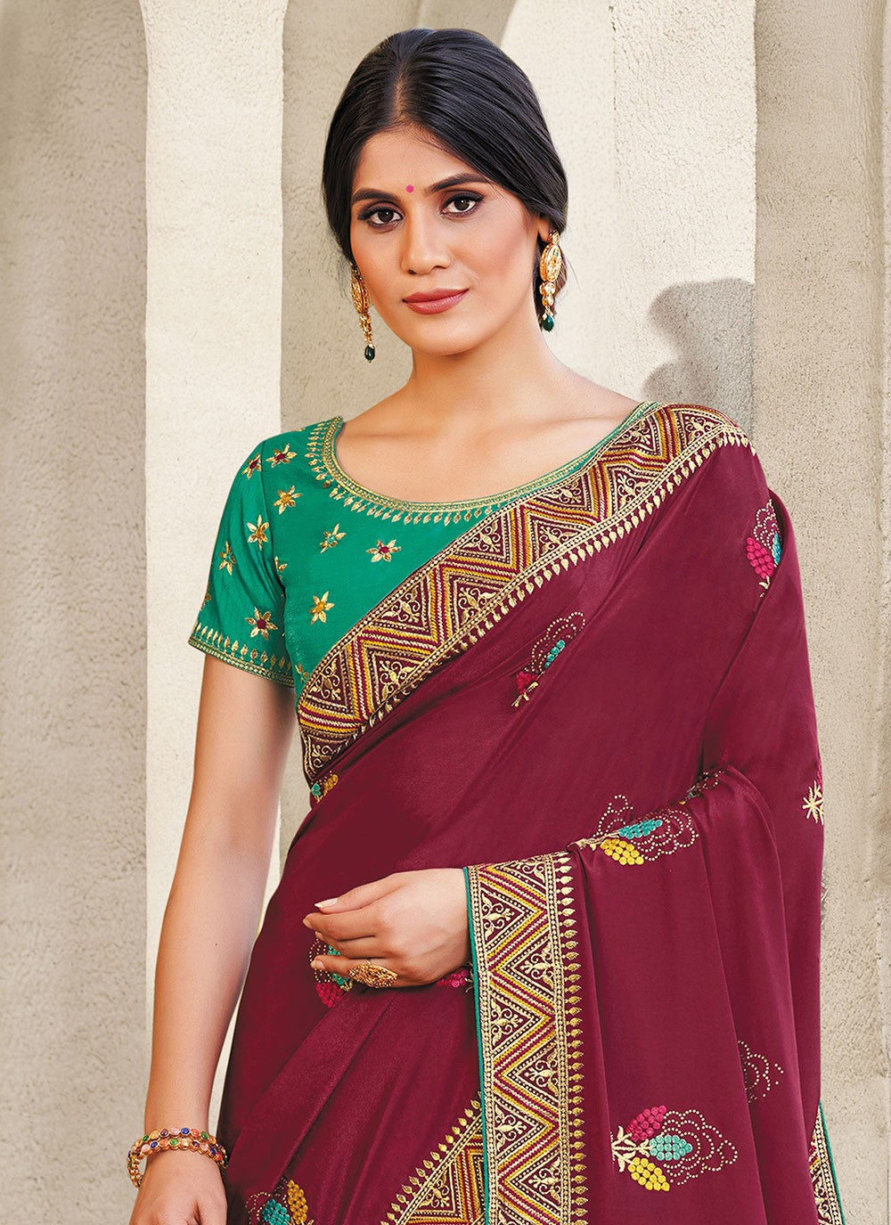 Contemporary Embroidered Georgette, Silk Saree - S4896