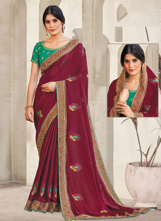 Contemporary Embroidered Georgette, Silk Saree - S4896