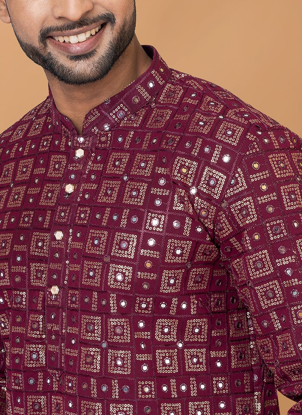 Embroidered Georgette Maroon Kurta Pyjama - M6246