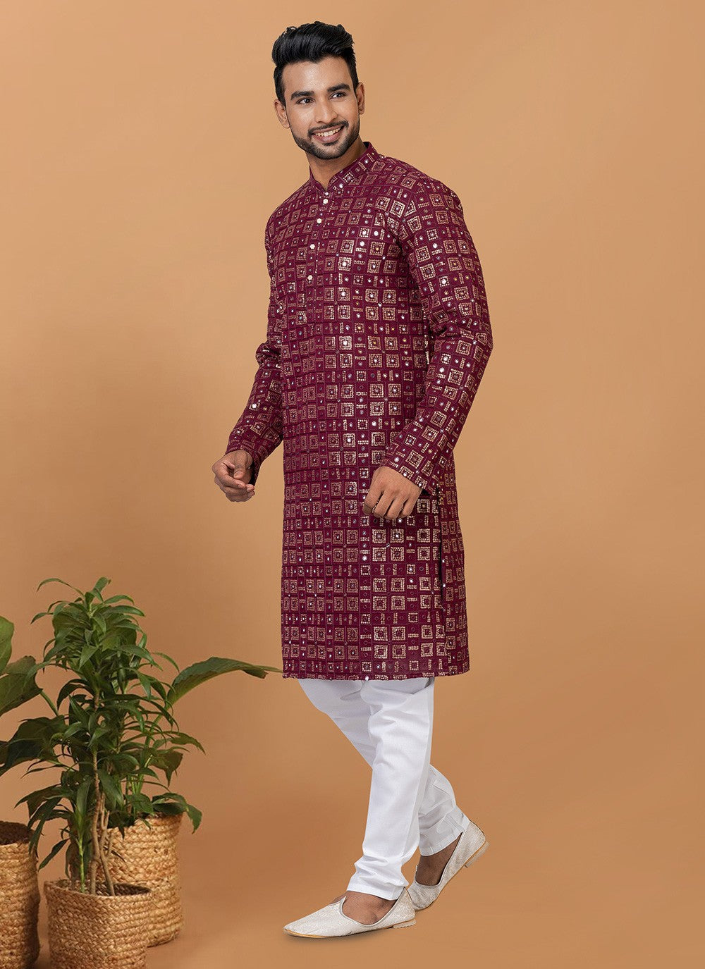 Embroidered Georgette Maroon Kurta Pyjama - M6246