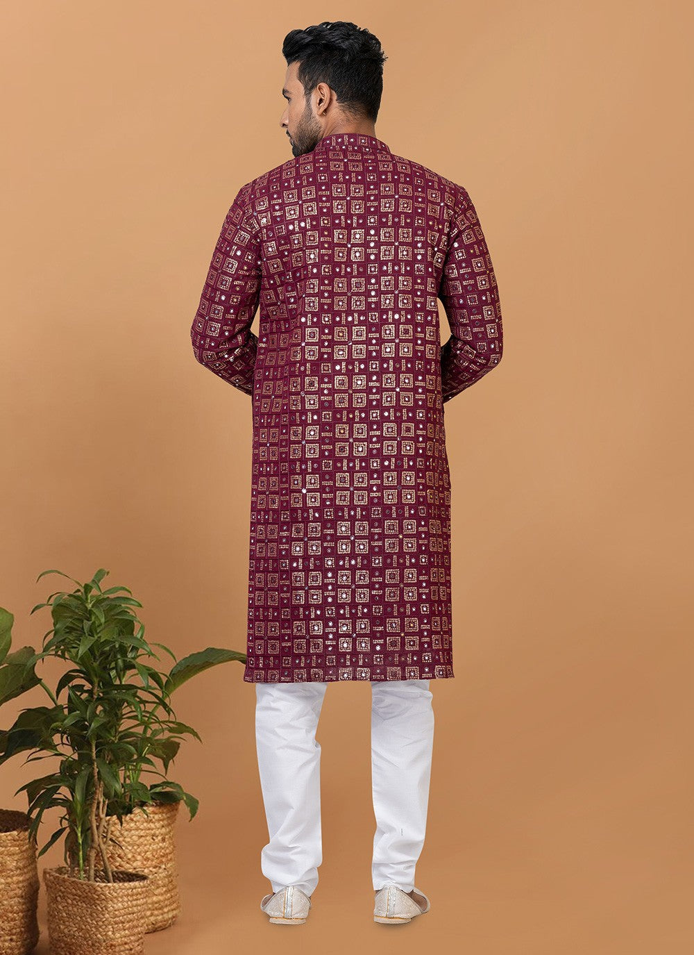 Embroidered Georgette Maroon Kurta Pyjama - M6246