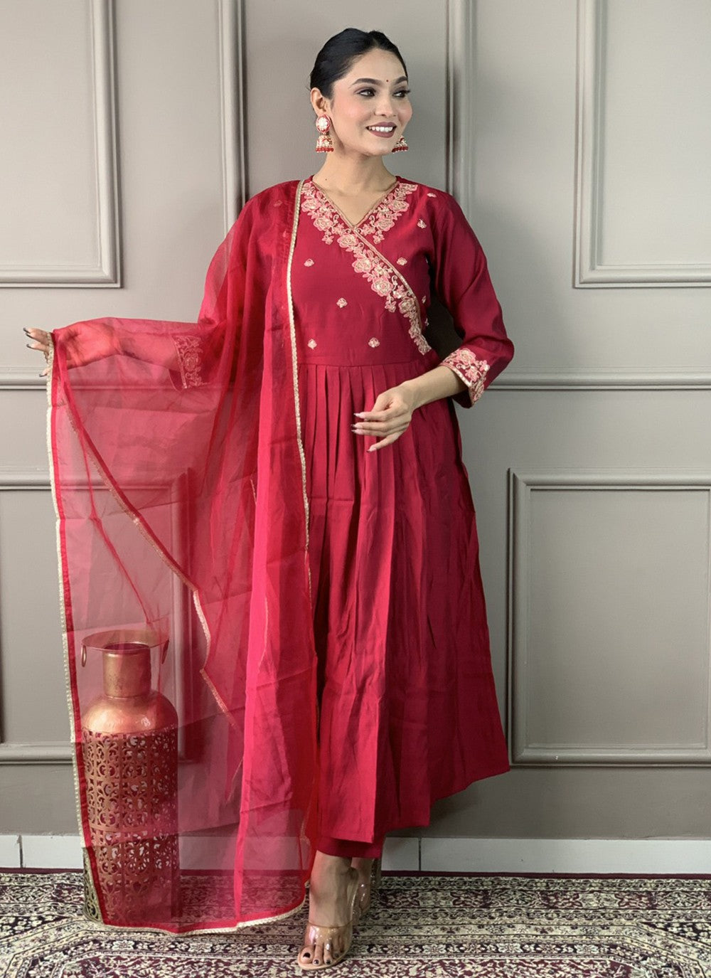 Chanderi , Viscose Pant Style Suit - T3500